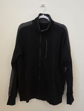Lululemon In Stride Sweater Jacket Black‎ Herringbone Trim Full Zip Size XL